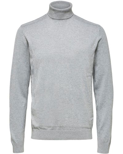 SELECTED Strickpullover SLHBERG ROLL NECK NOOS - Grau