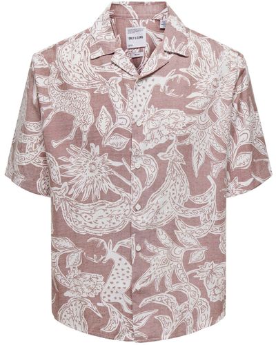 Only & Sons Kurzarmhemd Sommer Hemd mit Resort-Kragen 7559 in Terracotta - Pink