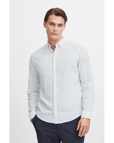 Casual Friday Langarmhemd CFAnton LS BD striped linen mix shirt sommerliches Leinenhemd mit Streifen - Weiß