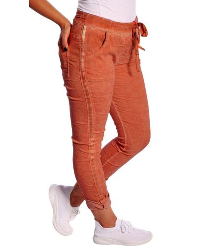 Charis Moda Jogg Pants Jogpants im stylischen Used Look mit Streifen an der Seite - Orange