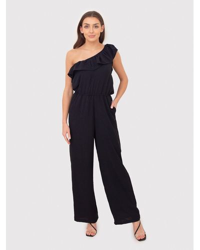 AX Paris Schwarzer One-Shoulder-Jumpsuit mit Rüschen - Blau