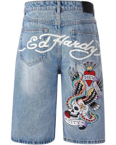 Ed Hardy Shorts Short Jeans NYC Skull, G L - Blau