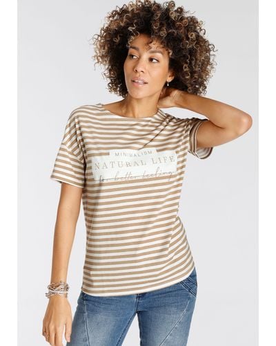 Boysen's Shirt mit Streifen & modischem Wording-Print - Weiß