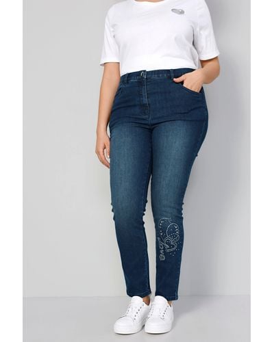 MIAMODA Röhrenjeans Jeans Slim Fit Ziersteinchen 4-Pocket - Blau
