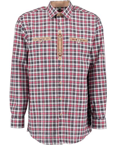 OS-Trachten Trachtenhemd Hidayo Langarmhemd mit 2 Paspeltaschen, Leistenstickerei - Rot
