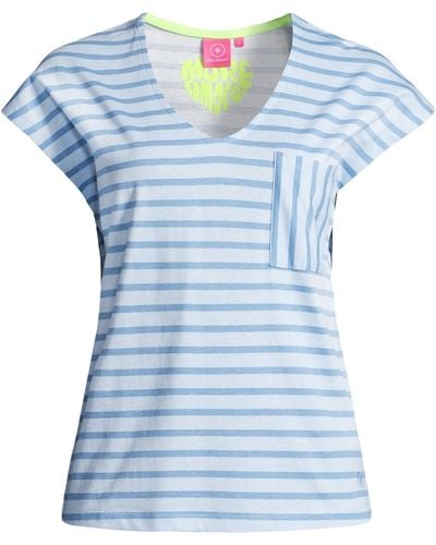 salzhaut T-Shirt Sommershirt Lunkohr V-Neck mit Streifen und Brusttasche - Blau