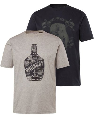 JP1880 Shirt T-Shirts im 2er-Pack Halbarm Brust-Print - Grau