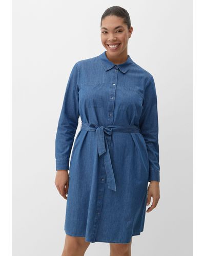 TRIANGL Maxikleid Denim Kleid mit abnehmbarem Bindegürtel Stickerei - Blau