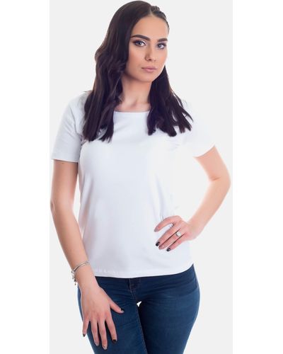 Evoni T- Basic Shirt Kurzarm Rundhals - Weiß