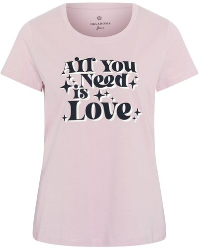 Oklahoma Jeans Print-Shirt mit Statement-Schriftzug - Pink