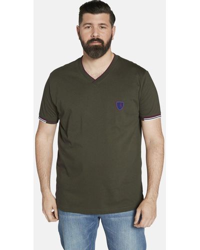 Charles Colby T-Shirt EARL EWAN V-Ausschnitt im Rippstrick - Grün