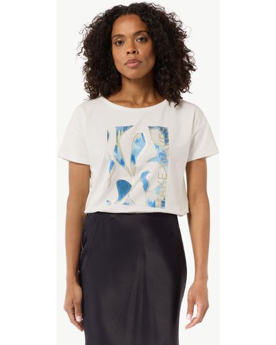 Comma, Kurzarmshirt Boxy-Shirt aus Baumwollmix mit -Print Artwork - Weiß