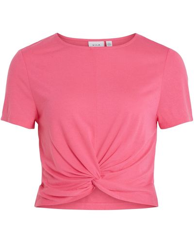 Vila T-Shirt VIMOONEY (1-tlg) Drapiert/gerafft - Pink