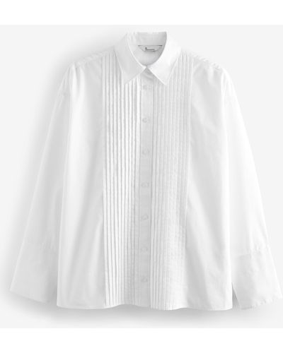 Next Langarmbluse Langärmeliges Premium-Hemd mit Falten (1-tlg) - Weiß