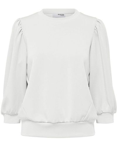 SELECTED Sweatshirt Tenny (1-tlg) Plain/ohne Details, Drapiert/gerafft, Weiteres Detail - Weiß