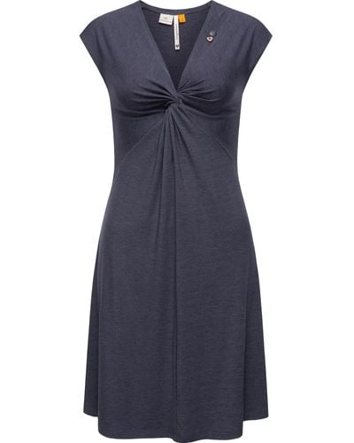 Ragwear Jerseykleid Comfrey Solid stylisches Sommerkleid mit tiefem V-Ausschnitt - Blau