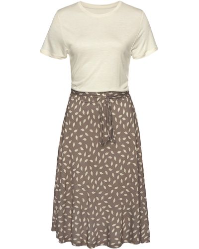 vivance active Jerseykleid mit bedrucktem Rockteil und Taschen, Midikleid, Sommerkleid - Natur
