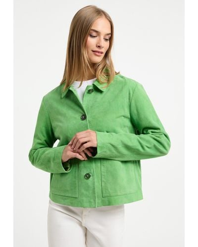 Frieda & Freddies Lederjacke Leather Jacket mit dezenten Farbdetails - Grün