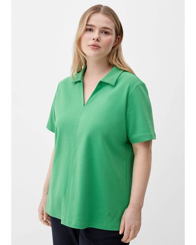 TRIANGL Kurzarmshirt T-Shirt mit Klappkragen Ziernaht, Stickerei - Grün