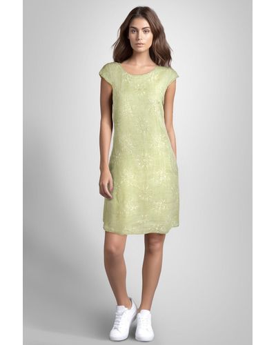 PEKIVESSA Sommerkleid Leinenkleid knielang kurzarm (Einzelartikel, 1-tlg) mit Stickerei - Grün