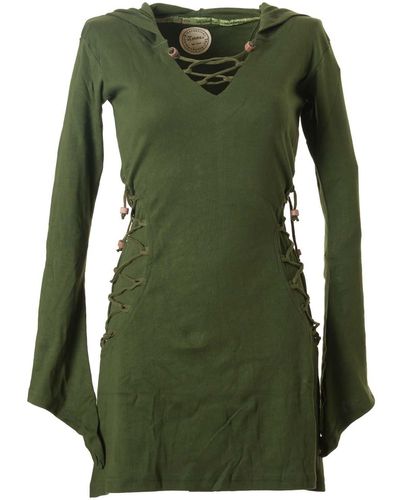 Vishes Zipfelkleid Elfenkleid mit Zipfelkapuze Bändern zum Schnüren Ethno, Hoody, Gothik Style - Grün