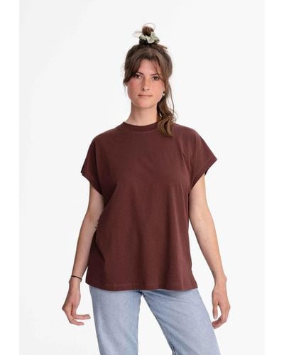 Mela Kurzarmshirt T-Shirt MADHU Fein gerippter Kragen - Rot