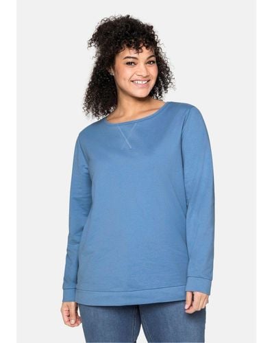 Sheego Sweatshirt Große Größen mit seitlichen Reißverschlüssen - Blau