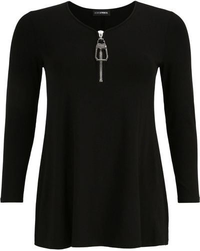 Doris Streich Shirtbluse Long-Shirt mit dekorativem Reißverschluss - Schwarz