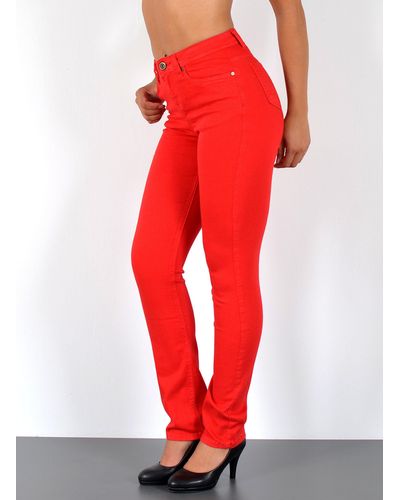 ESRA Straight-Jeans G1300 Straight Fit Jeans-Hose High Waist - Rot