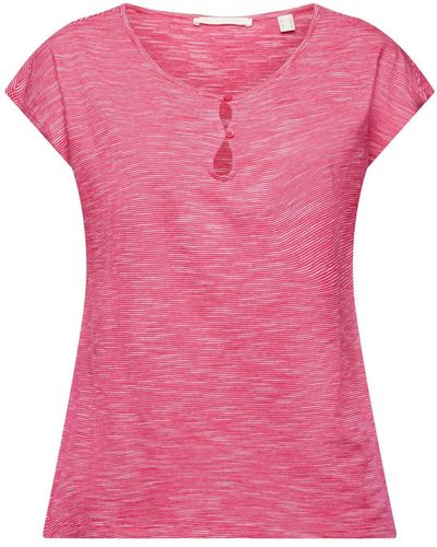 Edc By Esprit T-Shirt mit Schlüsselloch-Ausschnitt (1-tlg) - Pink