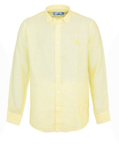 U.S. POLO ASSN. Langarmhemd Hemd Leinenhemd Button Down Linenshirt - Gelb
