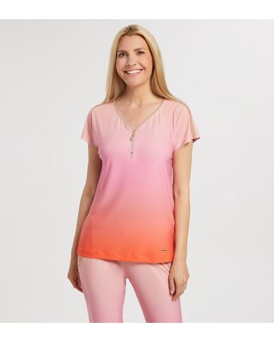 Sarah Kern T-Shirt Kurzarmbluse figurumspielend in Dégradé Look - Pink