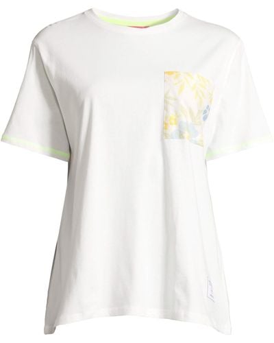 salzhaut T-Shirt Sommershirt Liberaal Pocket Flower mit Blumen-Brusttasche - Weiß