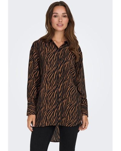 Jacqueline De Yong Blusenshirt Lange Hemd Bluse Animal Print Shirt JDYBARBARA 6207 in Braun