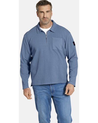 Charles Colby Sweatshirt EARL VASS weich mit Zipper am Kragen - Blau