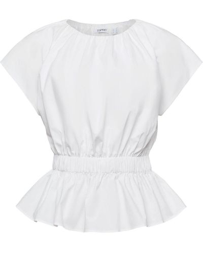 Esprit Kurzarmbluse Popeline-Bluse mit Schößchen - Weiß