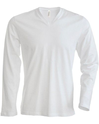 Kariban Rundhalsshirt K358 V-Neck T-Shirt langarm enzymgewaschen - Weiß