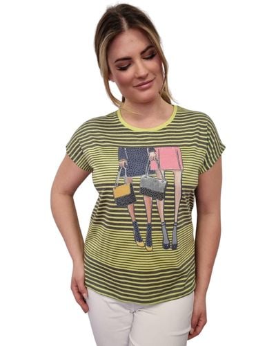 Gio Milano T-Shirt im Streifen-Look mit Motiv-Print - Grün