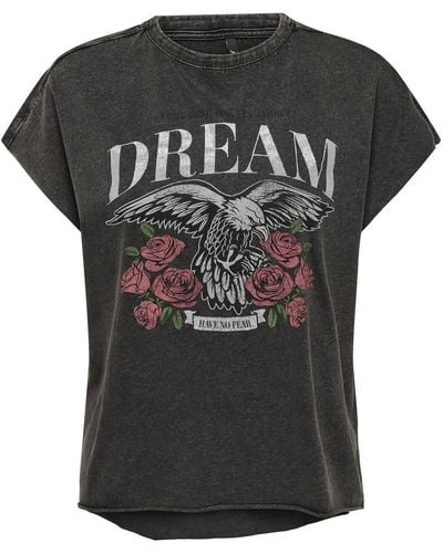 ONLY T-Shirt ONLLUCY LIFE /S ROSES TOP BOX JRS - Schwarz