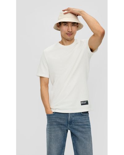 S.oliver Kurzarmshirt Seersucker-Shirt mit Logo-Patch-Detail Applikation - Weiß