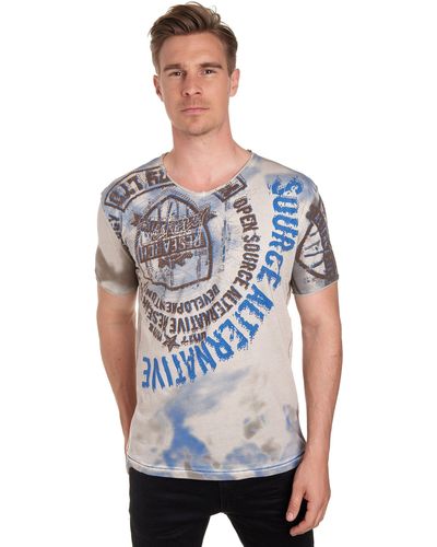 Rusty Neal T-Shirt mit Strasssteinen und Frontprint - Blau