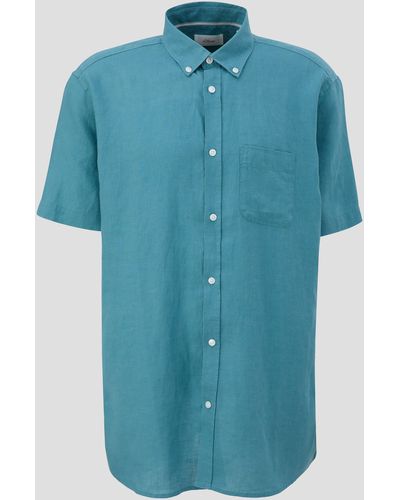 S.oliver Kurzarmhemd aus Leinen Garment Dye - Blau