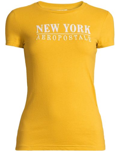 Aéropostale T-Shirt JULY NEW YORK (1-tlg) Stickerei - Gelb