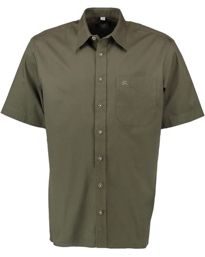 OS-Trachten Outdoorhemd Uxdeya Kurzarmhemd mit Hirsch-Stickerei auf der Brusttasche - Grün