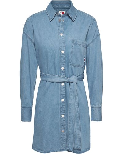 Tommy Hilfiger Jeanskleid TJW BELTED DENIM SHIRT DRESS EXT mit Markenlabel - Blau
