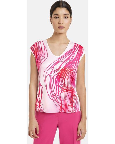 Taifun Kurzarmshirt Shirt mit Satin-Front - Pink