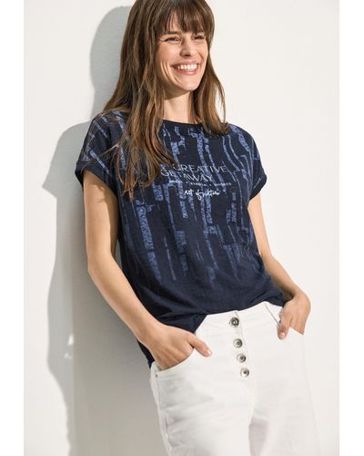 Cecil T-Shirt mit Burn-Out Muster - Blau