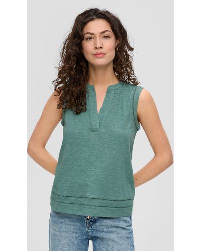 S.oliver T-Shirt Ärmellose Bluse aus Viskosemix Lochstickerei - Grün