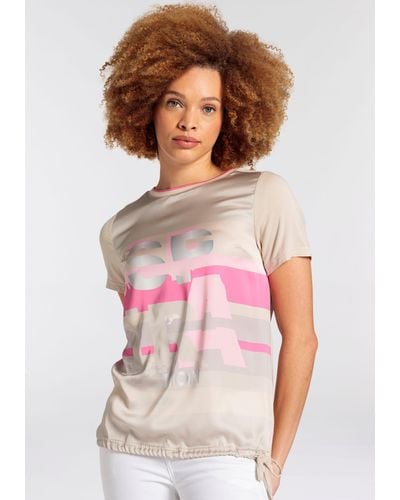 Boysen's Blusenshirt mit graphischem Frontdruck im Materialmix - Weiß