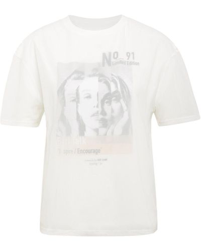Mavi In-1-Shirt Girl Talk Limited edition 2 lagig innen Print Motiv außen durchsichtigem Mesh - Weiß